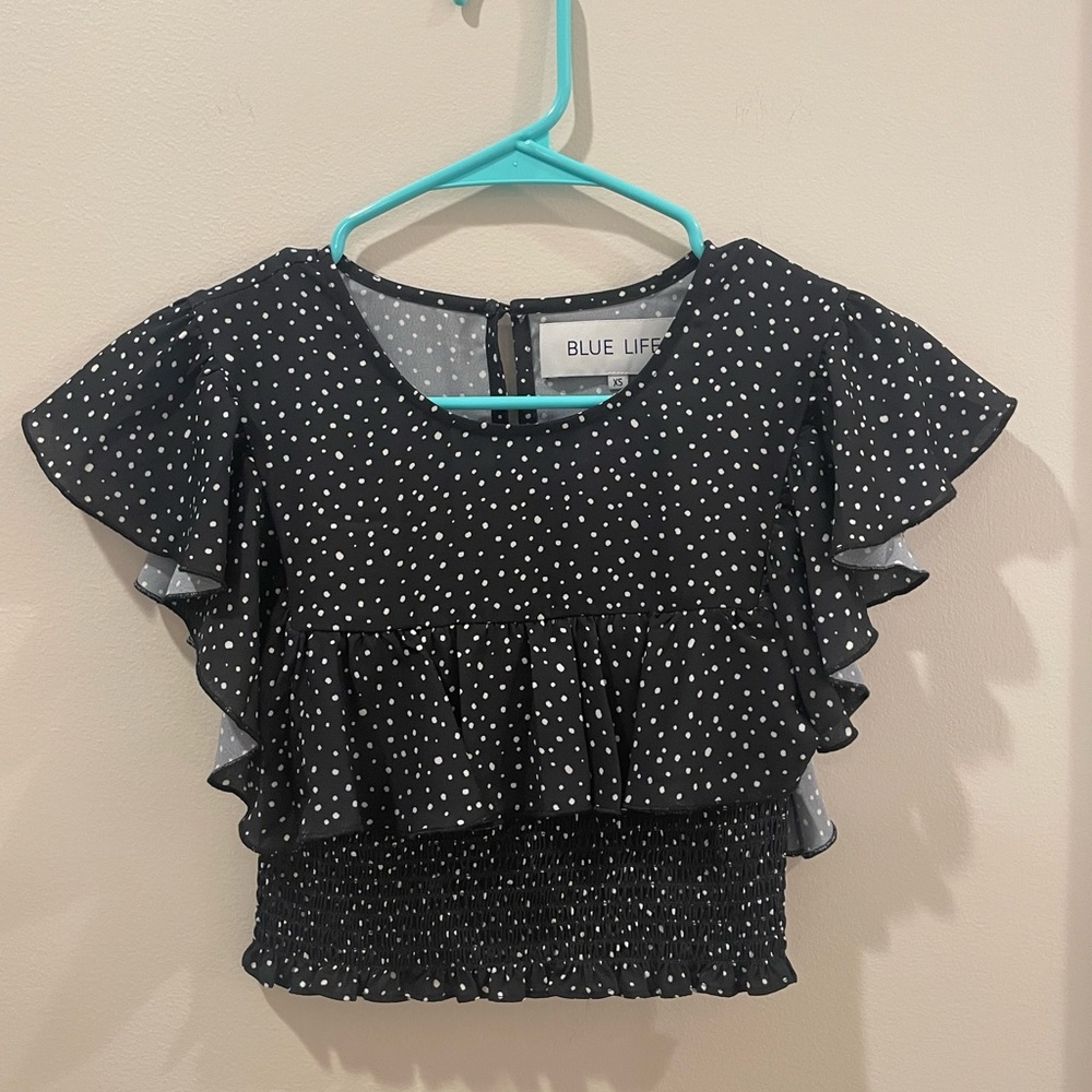 Planet Blue Smocked Ruffle Crop Top